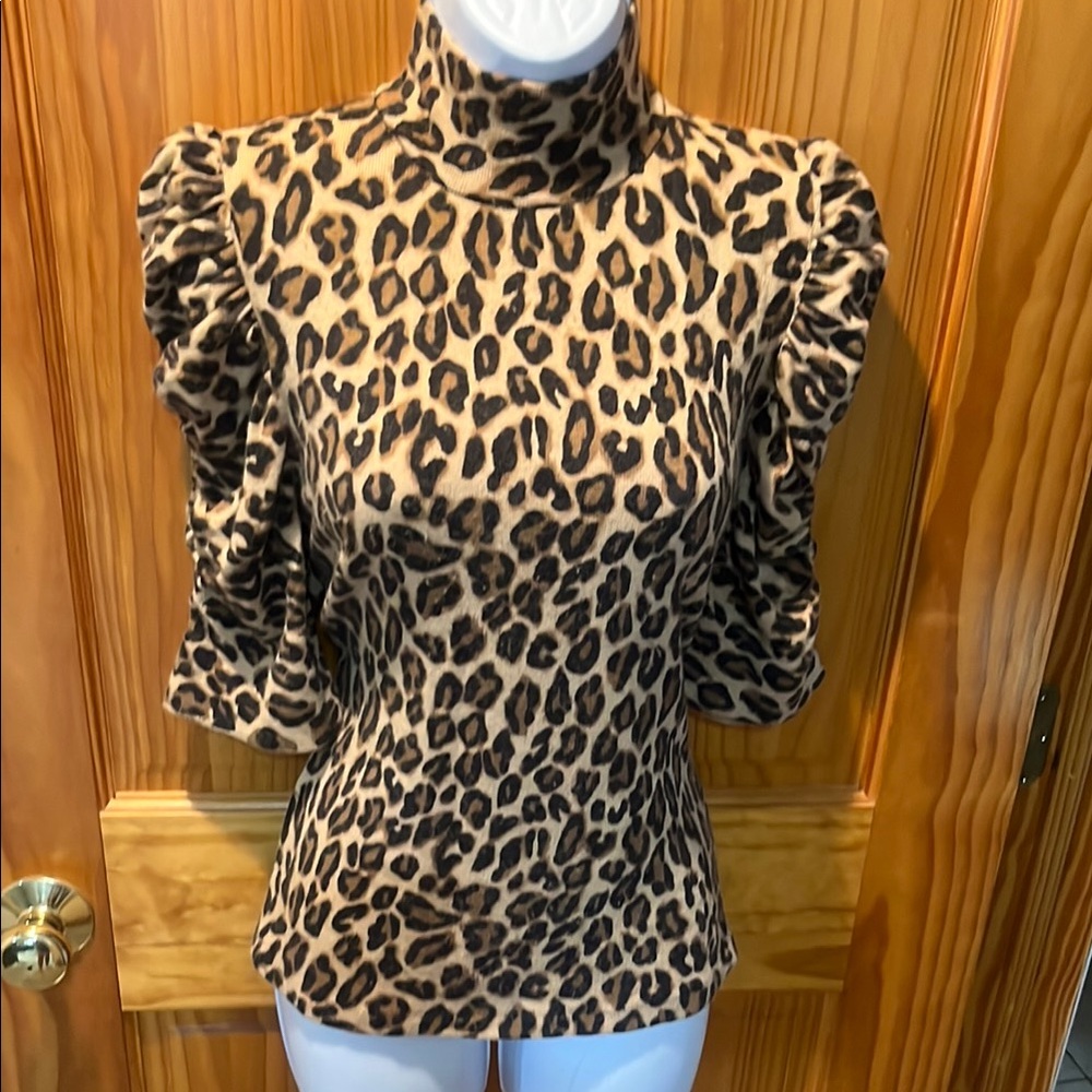 INC International Concepts Leopard Print Puff Sleeve Top - Picture 3 of 7